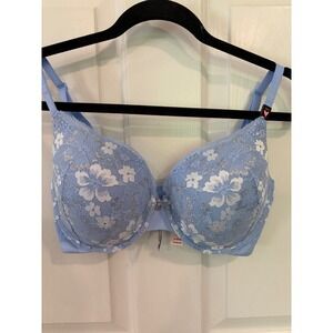 Victoria's Secret 34DDD Body By Victoria Perfect Shape Blue Floral Lace Bra NEW